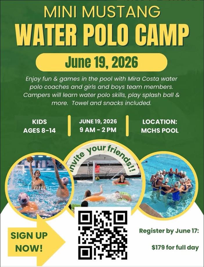 Mini Mustang Water Polo Camp flyer for June 19, 2026